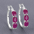 Genuine Pink Ruby and Diamond Hoop Earrings by Fine Color Jewels
