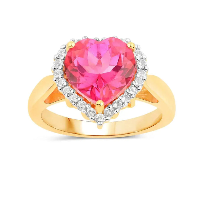 Genuine Pink Topaz Heart Halo Ring by Fine Color Jewels