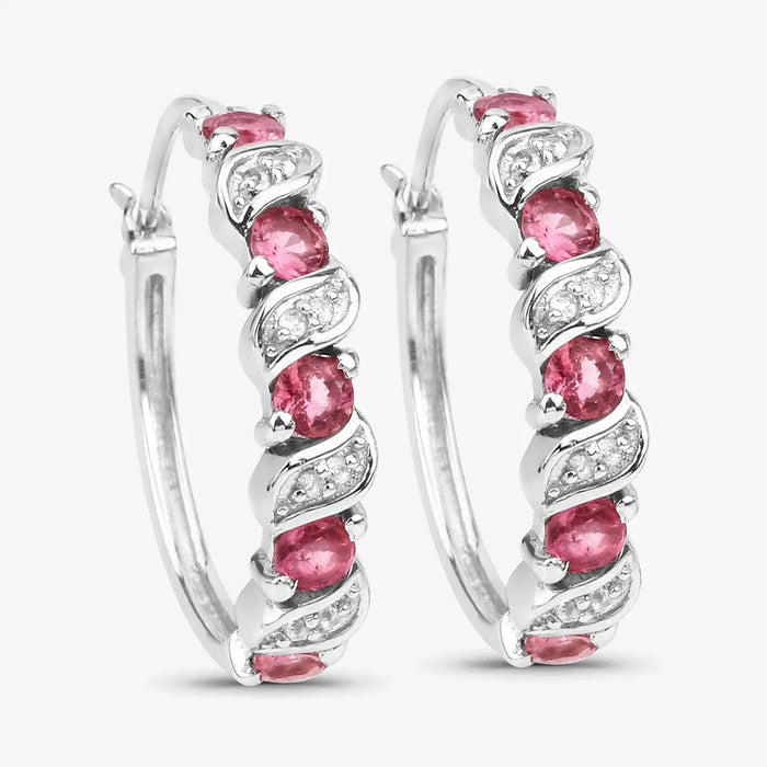 Genuine Pink Tourmaline Hoop Earrings by Fine Color Jewels