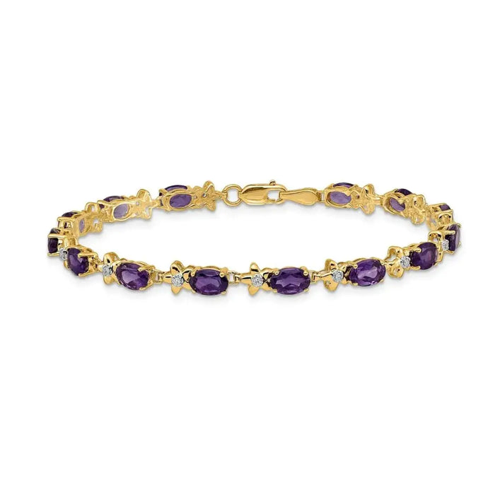 Genuine Purple Amethyst 14K Gold Floral Bracelet by Fine Color Jewels