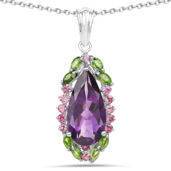 Genuine Purple Amethyst Drop Pendant Necklace by Fine Color Jewels