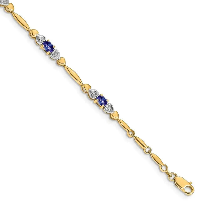 Genuine Purple Tanzanite 14K Yellow Gold Heart Bracelet by Fine Color Jewels