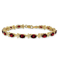 Genuine Red Garnet 14K Gold Floral Bracelet by Fine Color Jewels