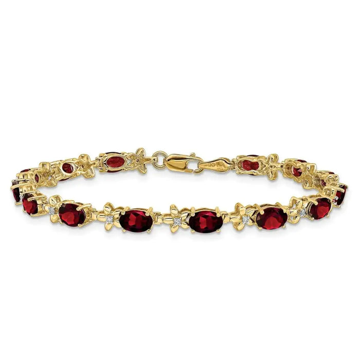 Genuine Red Garnet 14K Gold Floral Bracelet by Fine Color Jewels