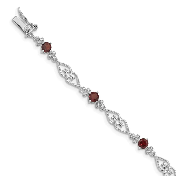 Genuine Red Garnet Diamond Sterling Silver Bracelet by Fine Color Jewels
