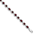 Genuine Red Garnet Sterling Silver Link Bracelets by Fine Color Jewels
