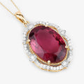 Genuine Rubellite and White Diamond 14K Yellow Gold Oval Pendant by Fine Color Jewels