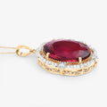 Genuine Rubellite and White Diamond 14K Yellow Gold Oval Pendant by Fine Color Jewels
