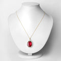 Genuine Rubellite and White Diamond 14K Yellow Gold Oval Pendant by Fine Color Jewels
