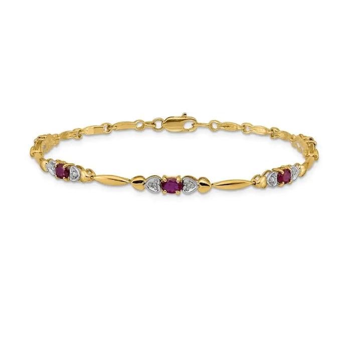 Genuine Ruby 14K Gold Bracelet Heart by Fine Color Jewels