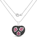 Genuine Ruby and Black Spinel Heart Pendant Necklace by Fine Color Jewels