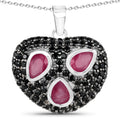 Genuine Ruby and Black Spinel Heart Pendant Necklace by Fine Color Jewels