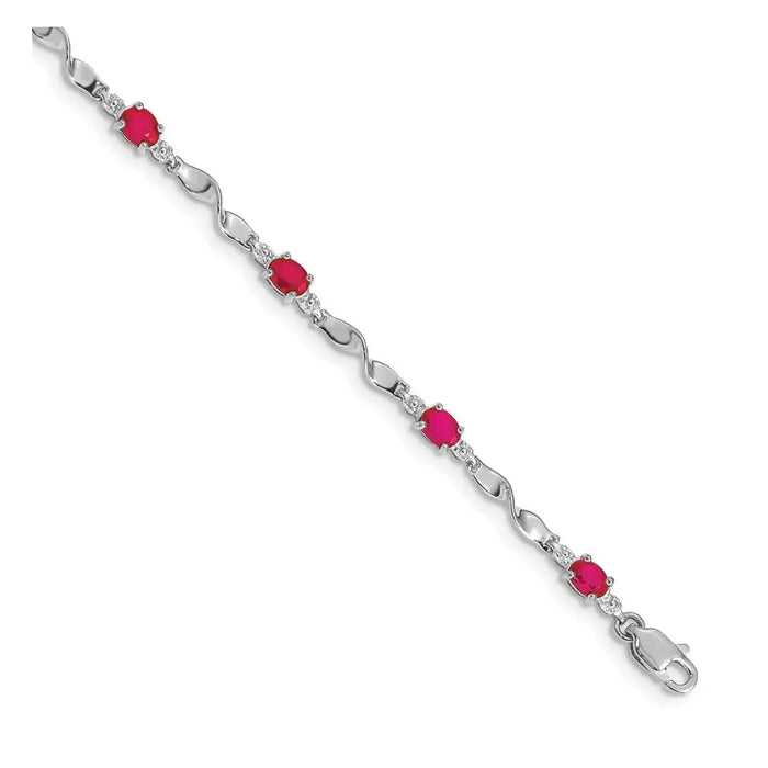 Genuine Ruby and Diamond Twisted Link 7 inch Bracelet by Fine Color Jewels