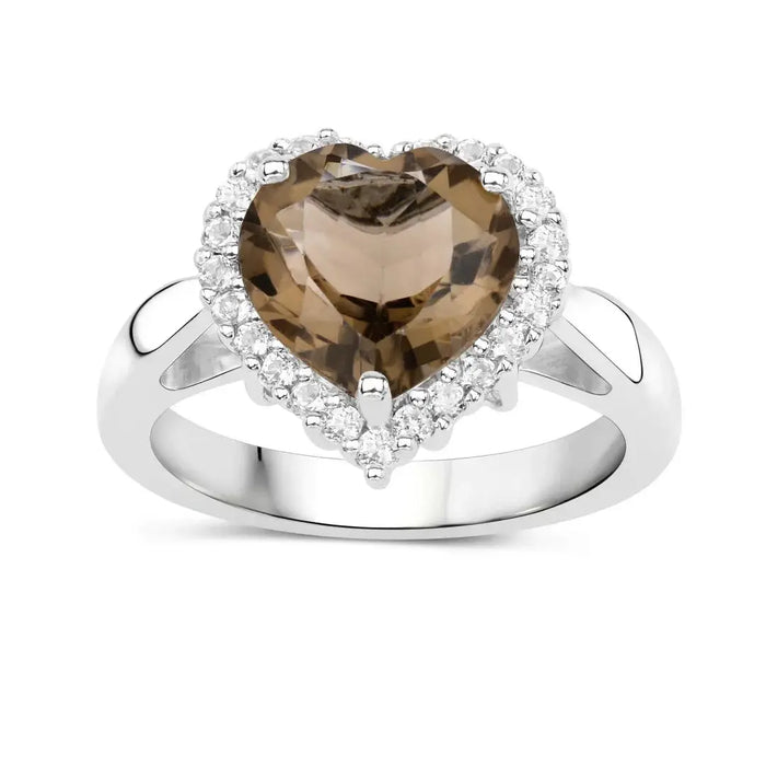Genuine Smoky Quartz Heart Halo Ring by Fine Color Jewels