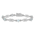 Genuine Sterling Silver Aquamarine Diamond Bracelet by Fine Color Jewels