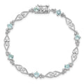 Genuine Sterling Silver Aquamarine Diamond Bracelet by Fine Color Jewels