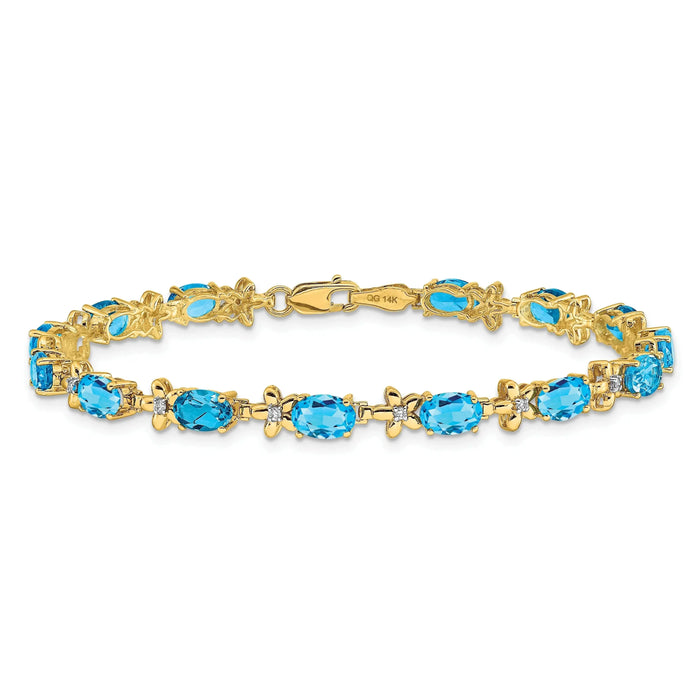 Genuine Swiss Blue Topaz 14K Gold Floral Bracelet by Fine Color Jewels