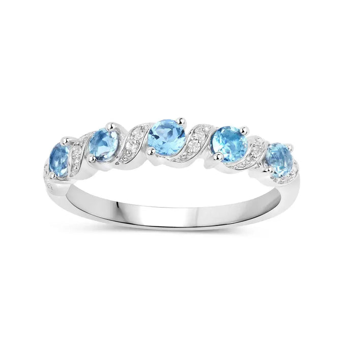 Genuine Swiss Blue Topaz 5 Stone Sterling Silver Ring by Fine Color Jewels