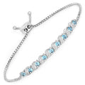 Genuine Swiss Blue Topaz and White Topaz Bolo Bracelet by Fine Color Jewels