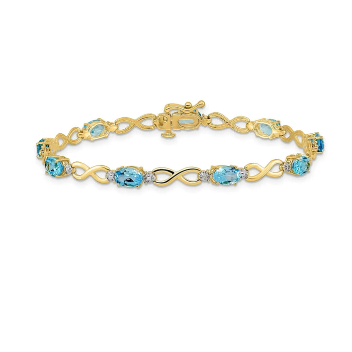 Genuine Swiss Blue Topaz Diamond Infinity Bracelet 14K Gold by Fine Color Jewels