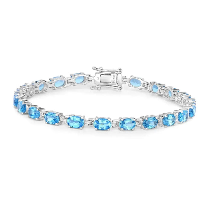 Genuine Swiss Blue Topaz Tennis Bracelet Silver by Fine Color Jewels