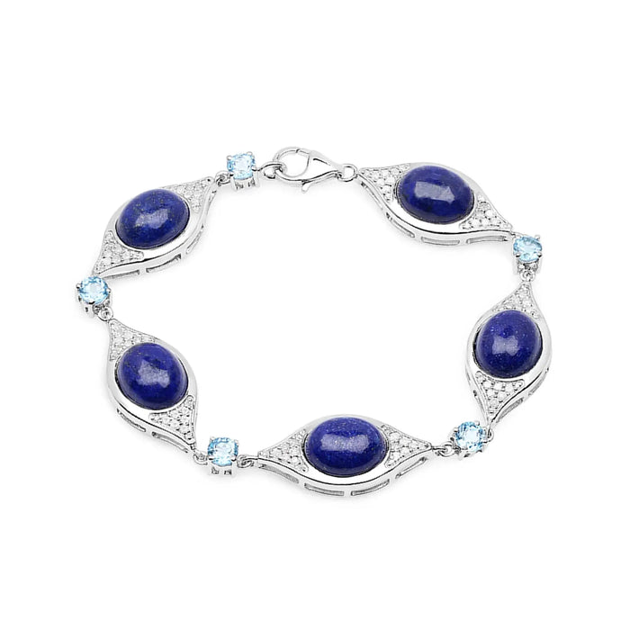 Genuine Swiss Blue Topaz & White Diamond Link Bracelet by Fine Color Jewels