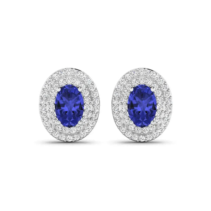 Genuine Tanzanite and White Diamond Studs by Fine Color Jewels