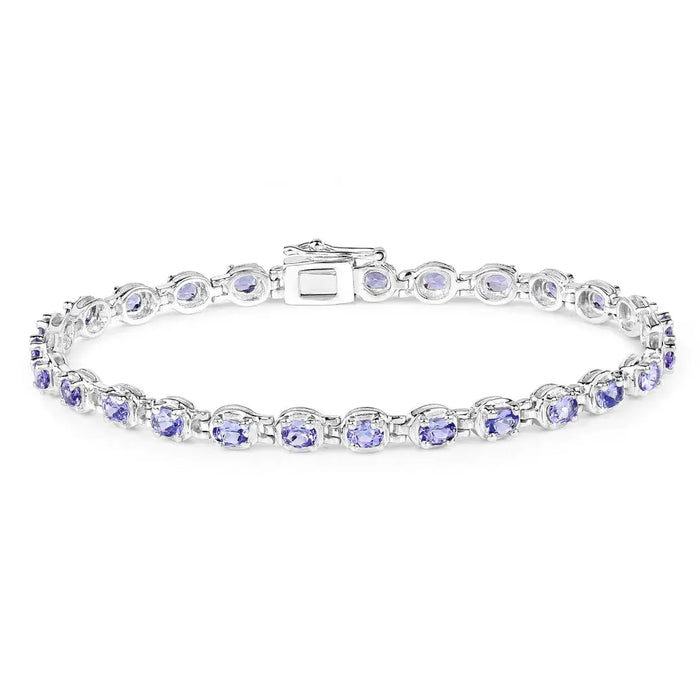 Genuine Tanzanite Tennis Silver Bracelet by Fine Color Jewels