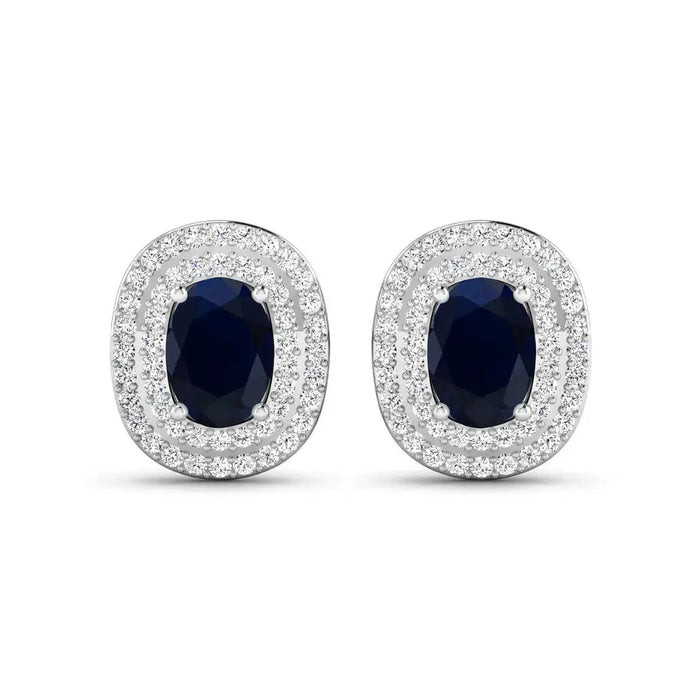 Genuine White Diamond and Blue Sapphire Studs by Fine Color Jewels
