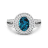Genuine White Diamond and London Blue Topaz Halo Pave Ring