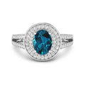 Genuine White Diamond and London Blue Topaz Halo Pave Ring by Fine Color Jewels
