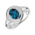 Genuine White Diamond and London Blue Topaz Halo Pave Ring by Fine Color Jewels