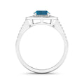 Genuine White Diamond and London Blue Topaz Halo Pave Ring by Fine Color Jewels