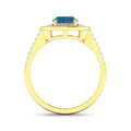 Genuine White Diamond and London Blue Topaz Halo Pave Ring by Fine Color Jewels