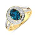 Genuine White Diamond and London Blue Topaz Halo Pave Ring by Fine Color Jewels