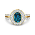Genuine White Diamond and London Blue Topaz Halo Pave Ring by Fine Color Jewels