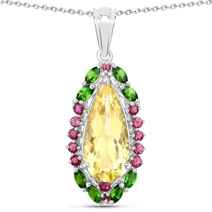 Genuine Yellow Citrine Drop Pendant Necklace by Fine Color Jewels