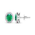 Genuine Zambian Emerald and Diamond Stud Earrings by Fine Color Jewels
