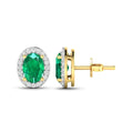 Genuine Zambian Emerald and Diamond Stud Earrings by Fine Color Jewels