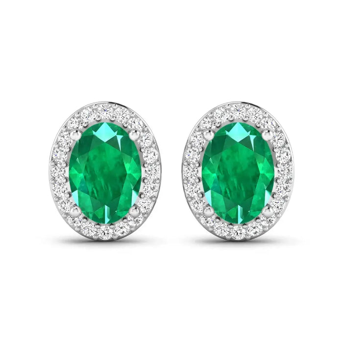 Genuine Zambian Emerald and Diamond Stud Earrings by Fine Color Jewels