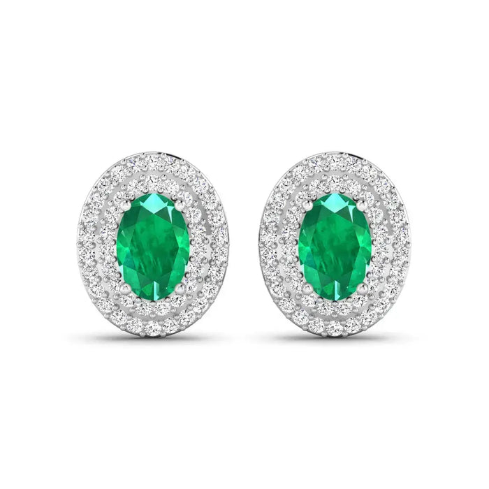 Genuine Zambian Emerald and Diamond Studs by Fine Color Jewels