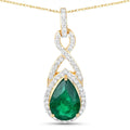 Genuine Zambian Emerald and White Diamond 14K Gold Crossover Pendant by Fine Color Jewels