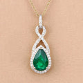 Genuine Zambian Emerald and White Diamond 14K Gold Crossover Pendant by Fine Color Jewels