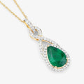 Genuine Zambian Emerald and White Diamond 14K Gold Crossover Pendant by Fine Color Jewels