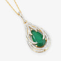 Genuine Zambian Emerald and White Diamond 14K Gold Drop Pendant by Fine Color Jewels