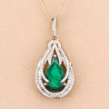 Genuine Zambian Emerald and White Diamond 14K Gold Drop Pendant by Fine Color Jewels