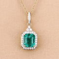 Genuine Zambian Emerald and White Diamond 14K Gold Halo Pendant by Fine Color Jewels