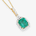 Genuine Zambian Emerald and White Diamond 14K Gold Halo Pendant by Fine Color Jewels