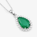 Genuine Zambian Emerald and White Diamond 14K White Gold Pendant by Fine Color Jewels