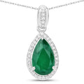 Genuine Zambian Emerald and White Diamond 14K White Gold Pendant by Fine Color Jewels